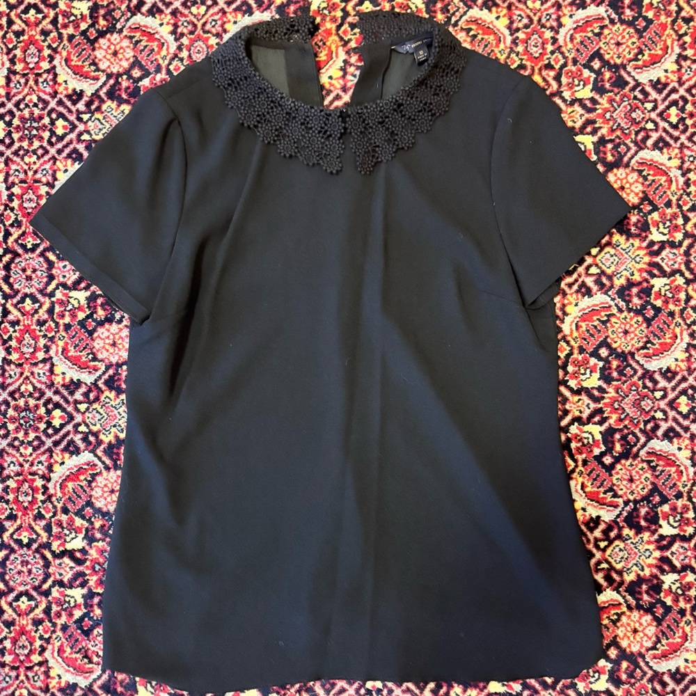 Brooks Brothers Black Top with Lace Collar